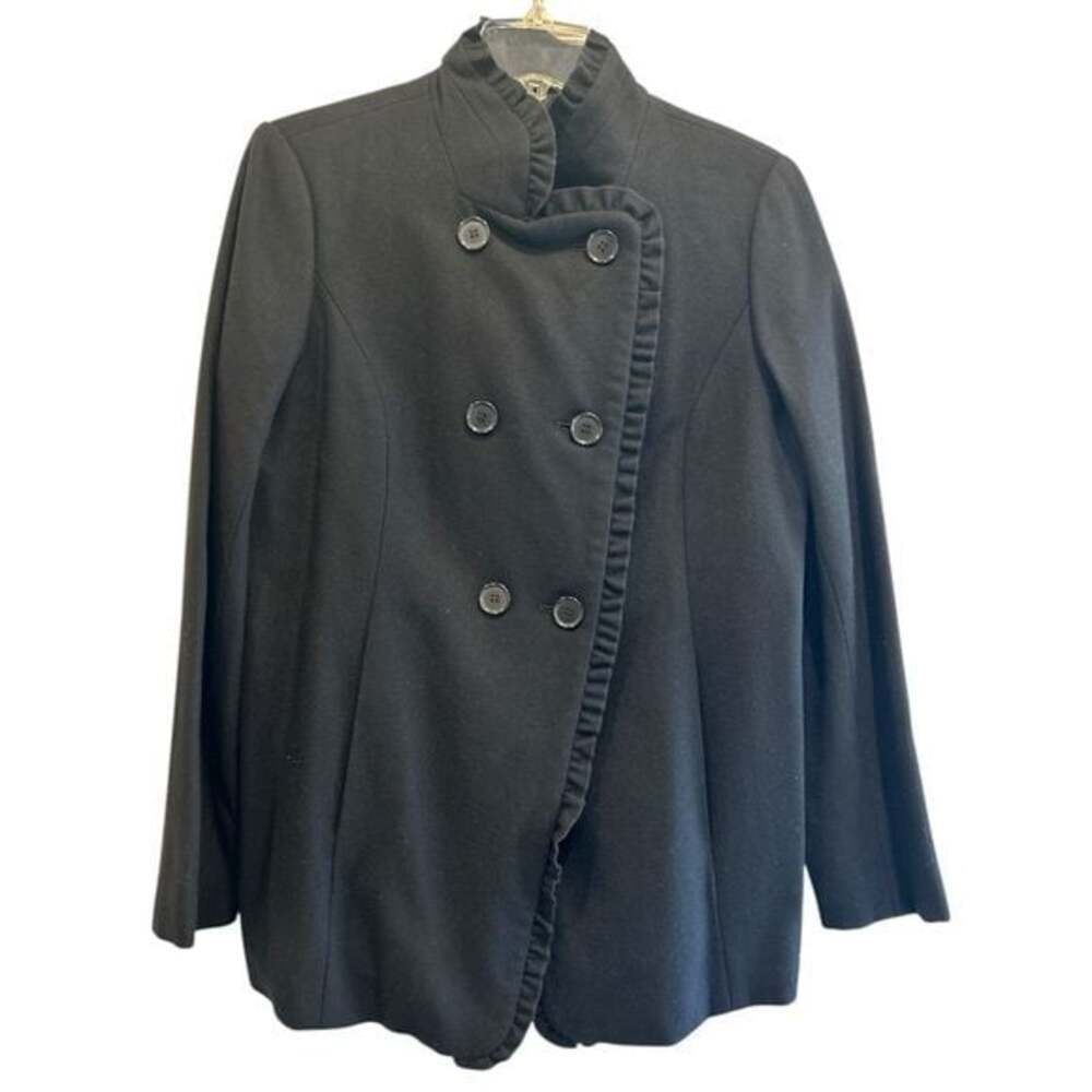 Ann Taylor Black Ruffle Collar Wool Blend Double-Breasted Jacket
